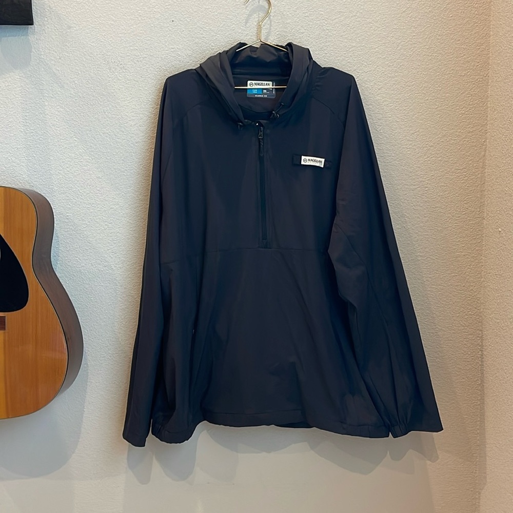 Magellan Outdoors Fish Gear Water Repellant Nylon 1/4 Zip Hooded Jacket Size 3XL